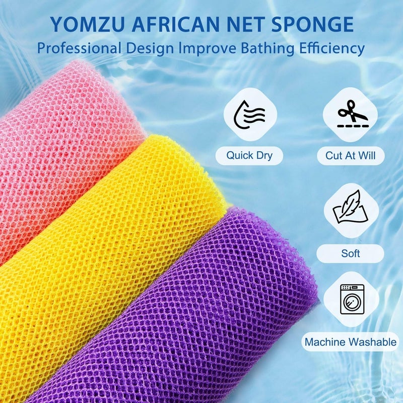 YOMZU African Net Sponge Exfoliating Bath Sponge Scrubbing Long Rag Wash Shower Body Scrubber - 6 Pieces - Image 3